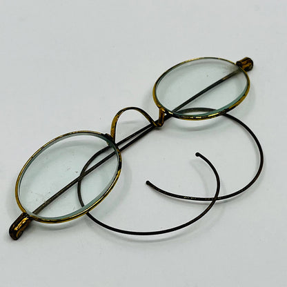 Antique 1800s Eyeglasses Gold Tone Oval Frame Cable Arms