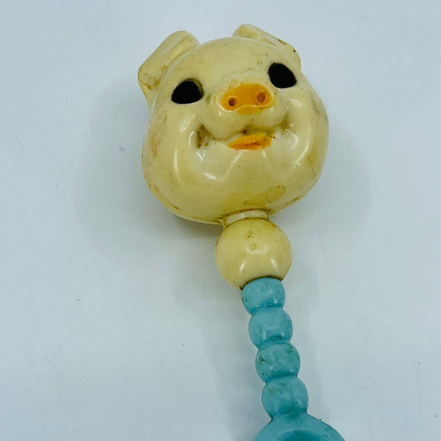 Vintage Pig Head Baby Rattle Orig. Paint 1960s Anthropomorphic Animal 5”  TB6