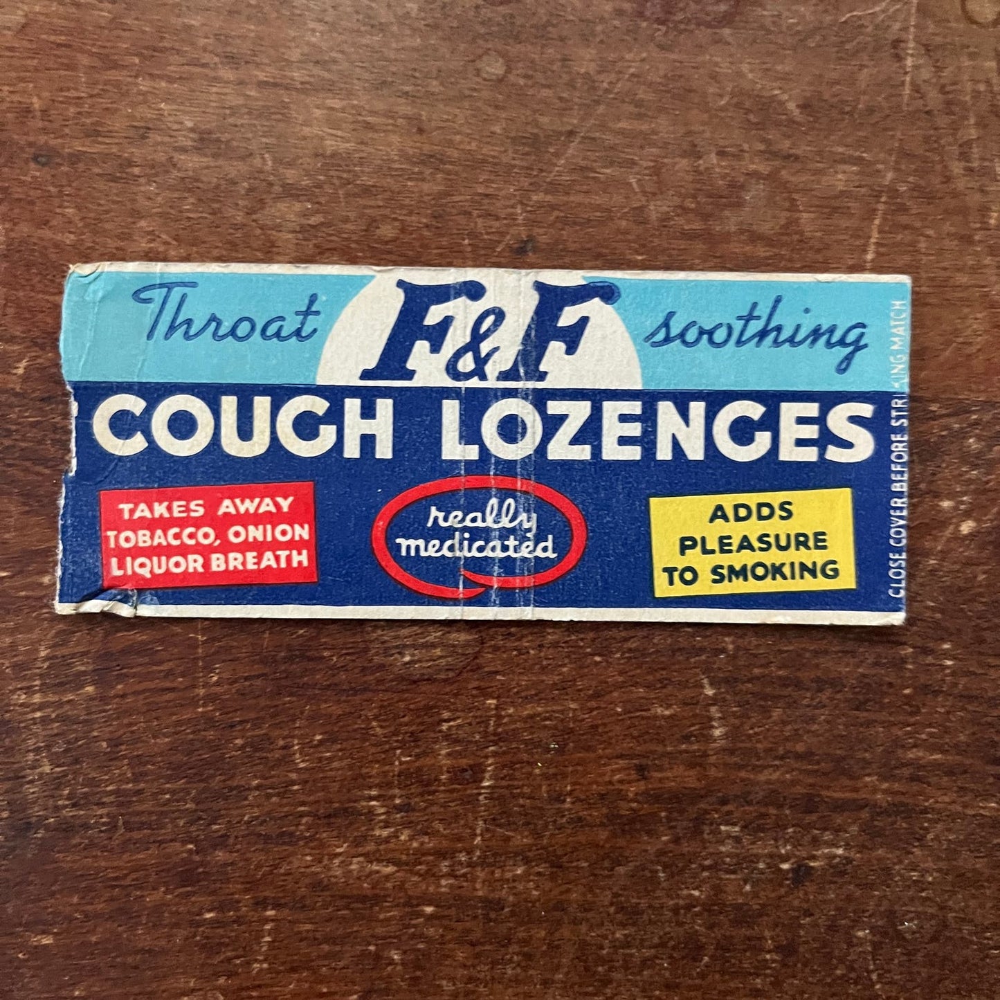 F&F Cough Lozenges Drops Advertising Matchbook Cover SA9-M12