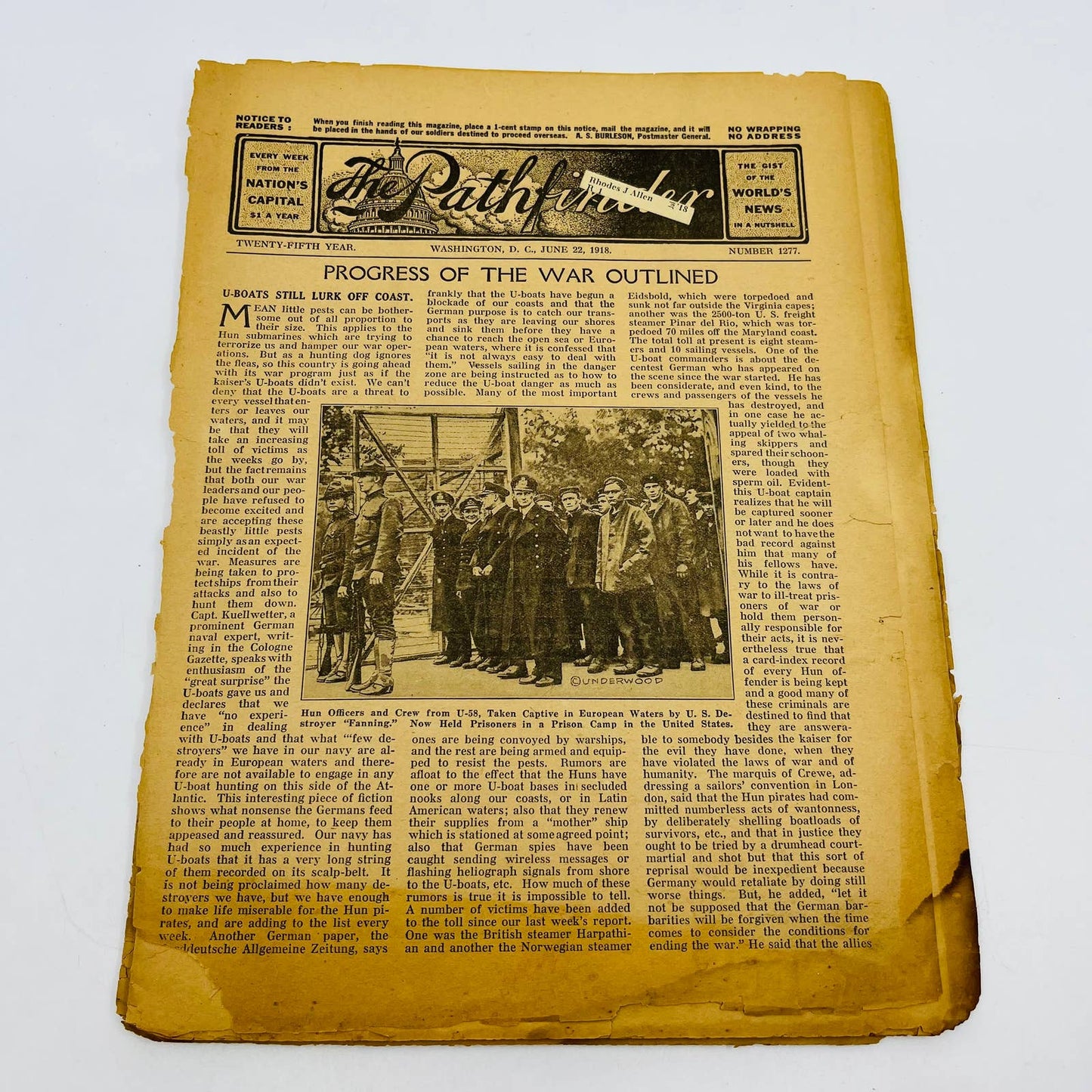 1918 WWI The Pathfinder Newspaper War Progress Lot of 4 Washington DC TD6