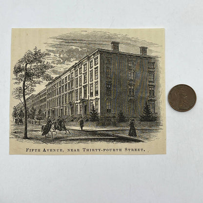 1880s Original Art Engraving Fifth Avenue Near 34th Street New York ~3.5x4 AC9