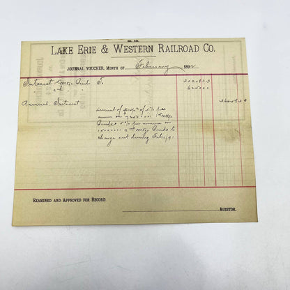 1892 Lake Erie & Western Railroad Co. Journal Voucher RR Lot of 2 AB1-4