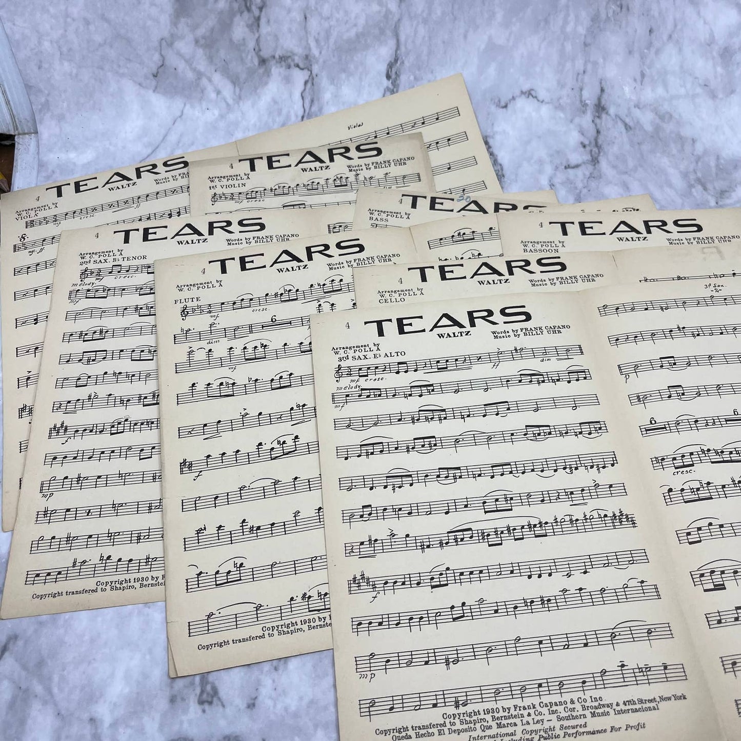 1930 TEARS Waltz Big Band Chart Arrangement Orchestration Sheet Music TH5