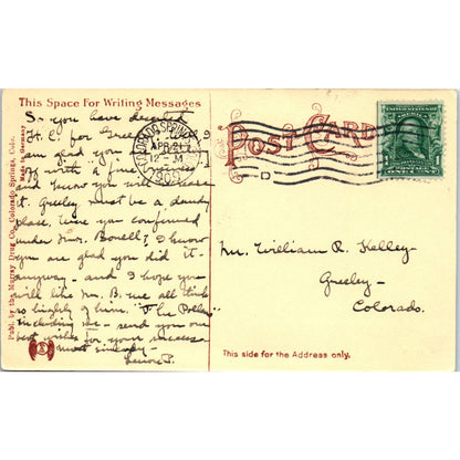 Palmer Hall Colorado College 1909 Colorado Springs Original Postcard TK1-29