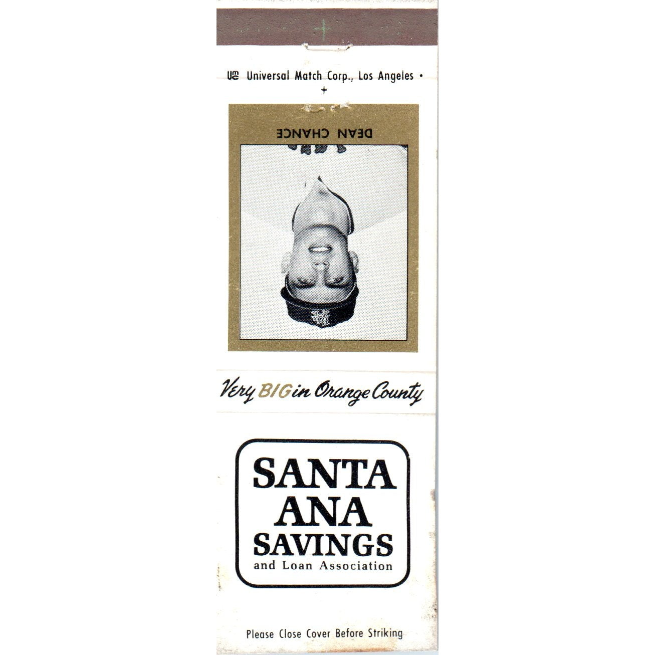 Santa Ana Savings Dean Chance Baseball Advertising Matchbook Cover MM9-9