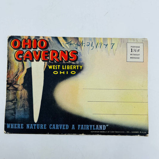 1942 West Liberty OHIO CAVERNS Fold Out Postcard Souvenir Book EA2