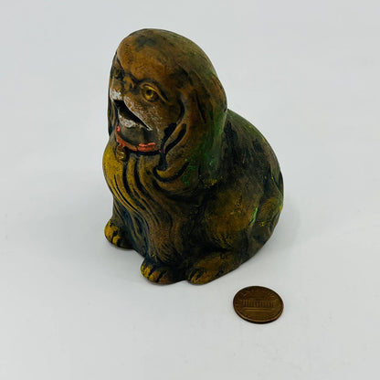 Vintage Japanese Pekingese Dog Sculpture Incense Burner Hand Painted Ceramic TD2