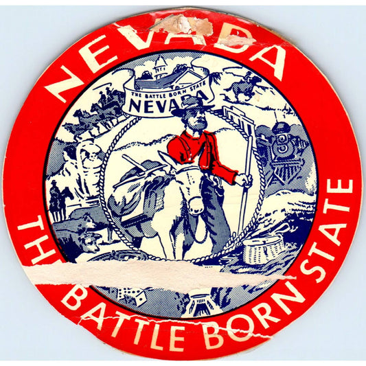 1960s Nevada The Battle Born State Travel Souvenir Decal Sticker 4" SE4