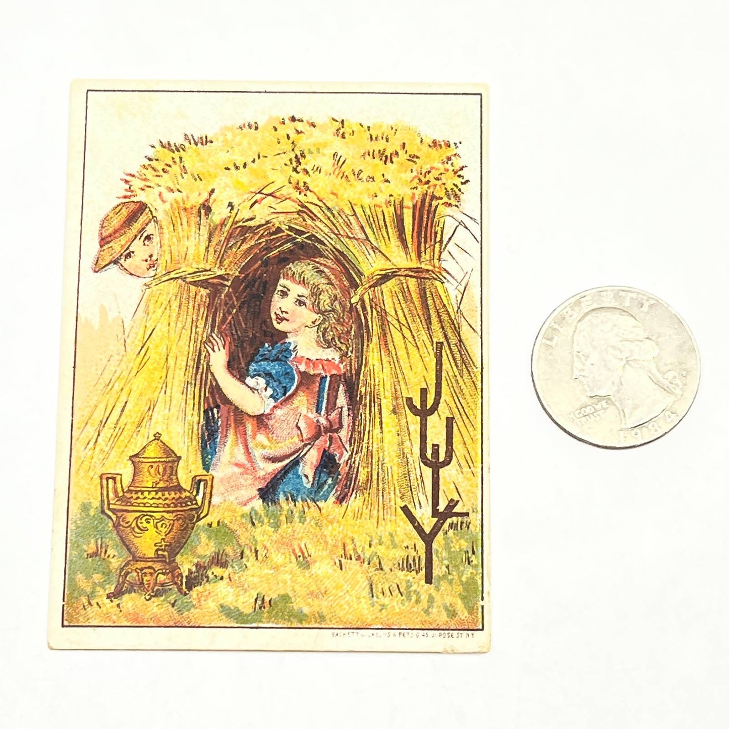 Original 1880s Victorian Trade Card Dilworth's Coffee Boy & Girl in Haystack AB6