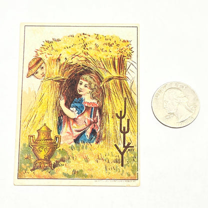 Original 1880s Victorian Trade Card Dilworth's Coffee Boy & Girl in Haystack AB6