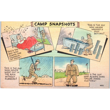 1942 WWII Army Camp Snapshots Humor Cartoon Original Postcard P2-11