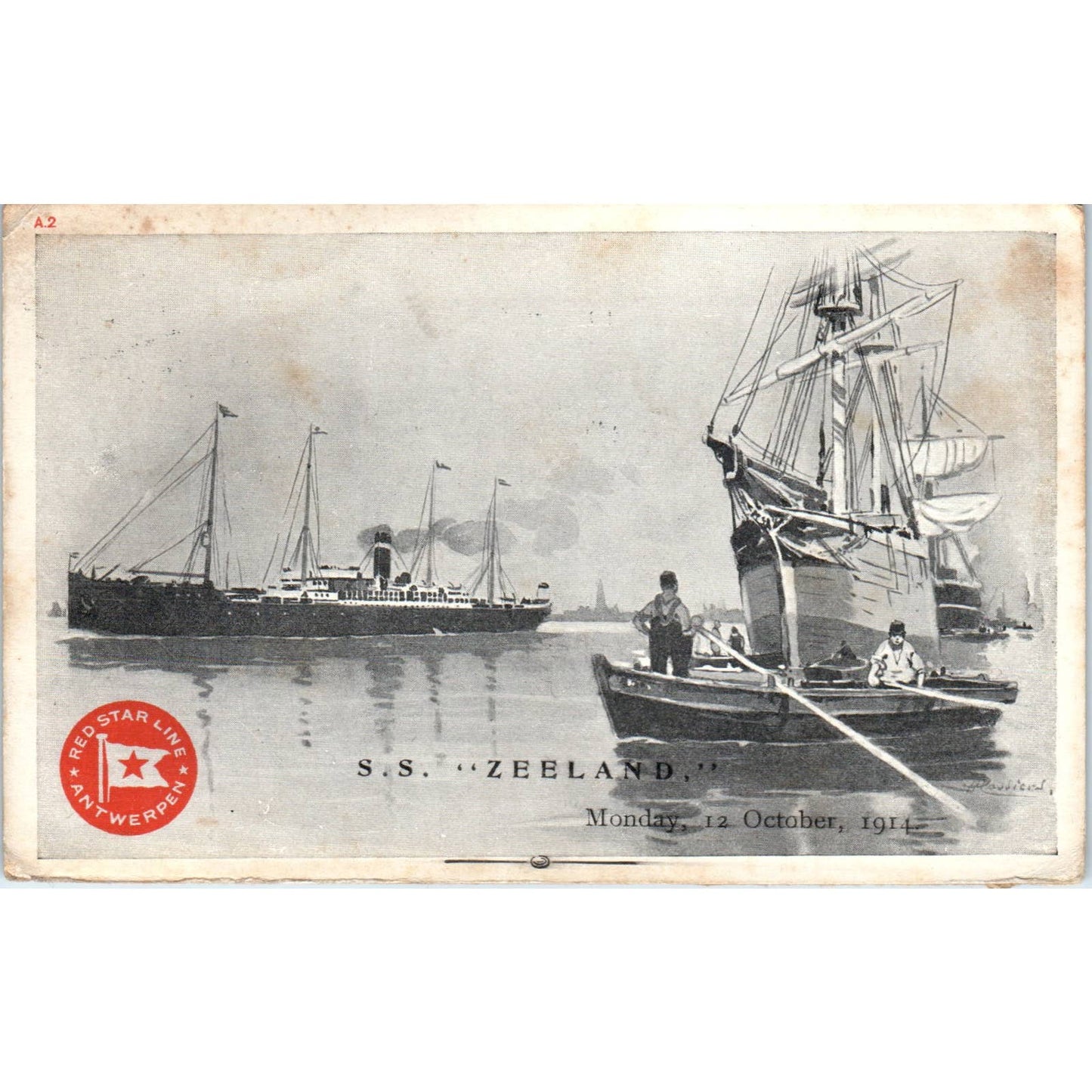 Red Star Line Steamships SS Zeeland 1914 - Original Postcard TJ9-P1