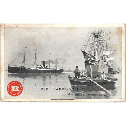 Red Star Line Steamships SS Zeeland 1914 - Original Postcard TJ9-P1