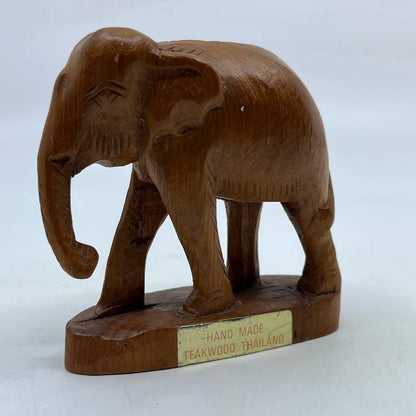 Vintage Carved Solid Teak Wood Good Luck Elephant Statue 4" Thailand TH7