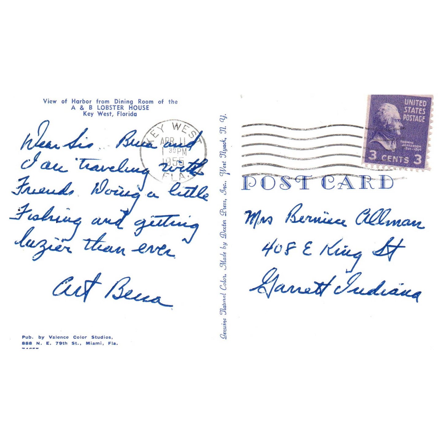 Vintage Postcard - Dining Room of A&B Lobster House Key West FL TJ6-1