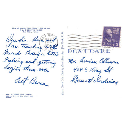 Vintage Postcard - Dining Room of A&B Lobster House Key West FL TJ6-1