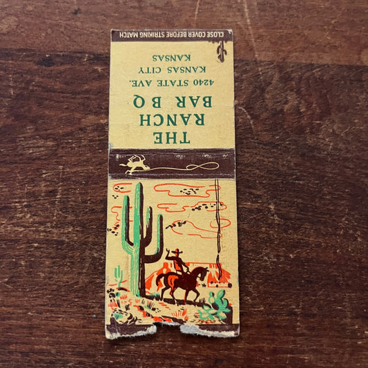 The Ranch Bar B Q Kansas City Kansas Advertising Matchbook Cover MM11-8