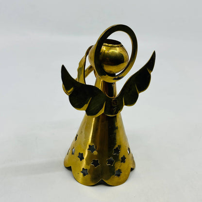 1980s Solid Brass Angel Candle Holder Trumpet & Star India TD4