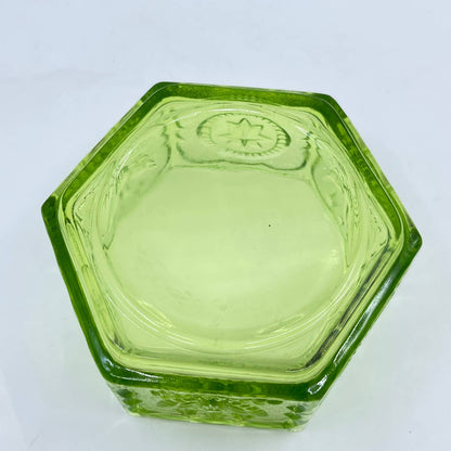 Vintage Green Hexagon Colony Indiana Glass Candy Dish With Eagles & Stars 5” TF5