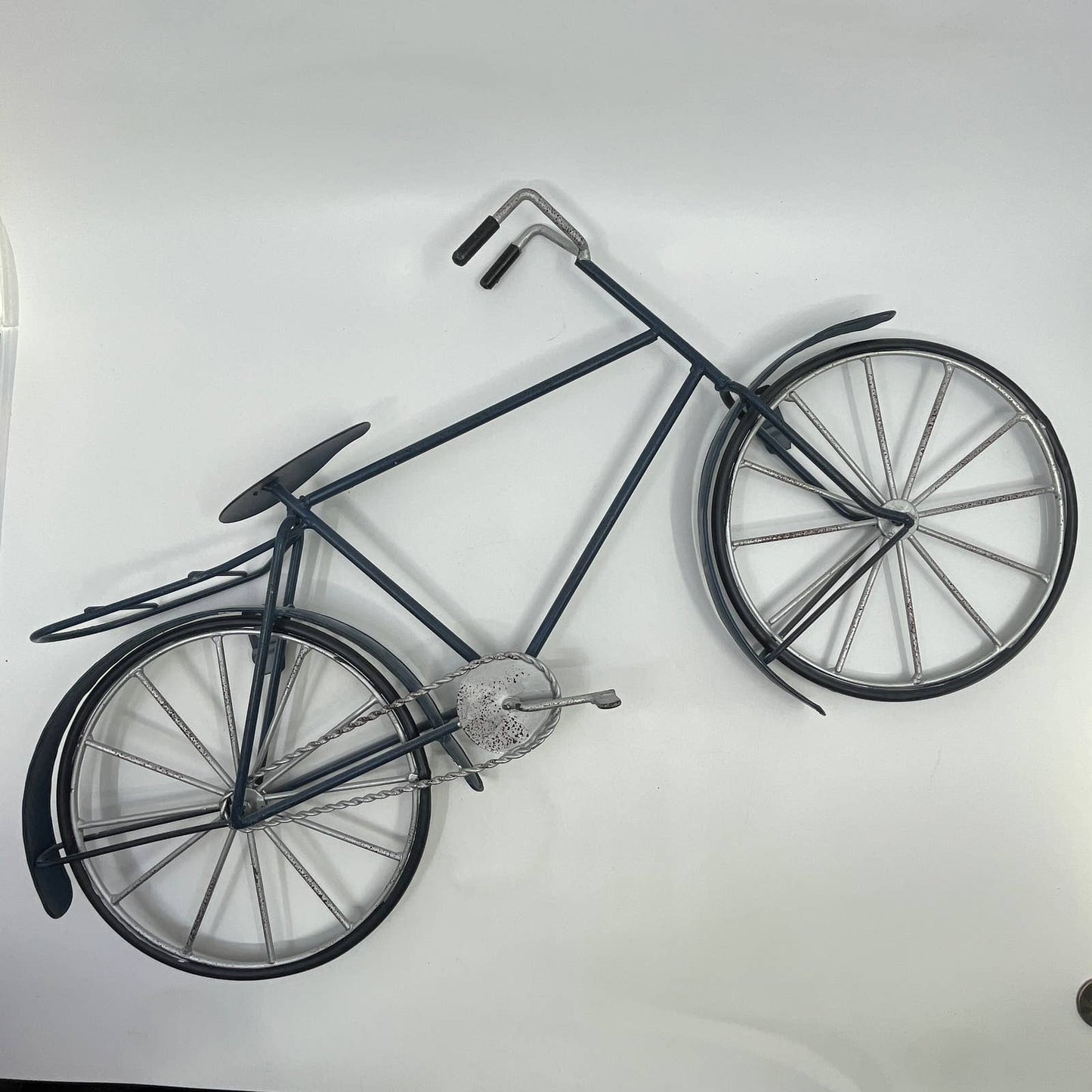 Vintage Hand Crafted Metal Wrought Iron Bicycle Wall Hanger Blue 20x11
