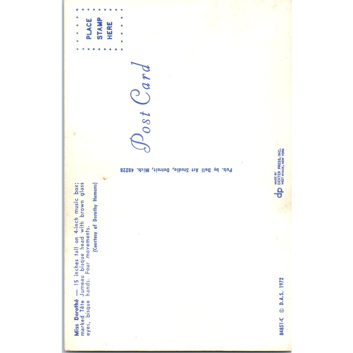 Miss Dorothé Jumeau Doll Dorothy Hemans Original Postcard PB6