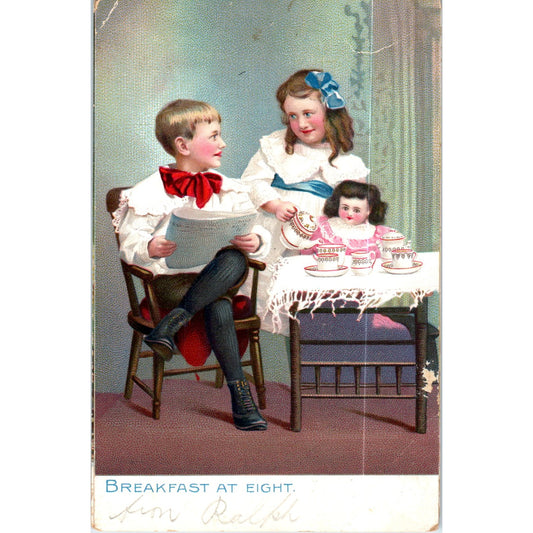 Victorian Boy & Girl Tea Party c1905 Raphael Tuck Original Postcard P3-2