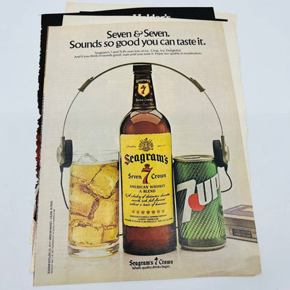 1970s Lot of 7 Liquor Ads Cutty Sark Seagrams Old Crow Metaxa Erlanger 8x11” C13