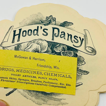 1885 Hood's Sarsaparilla Pansy Booklet Quack Medicine Lowell MA Die Cut SC1