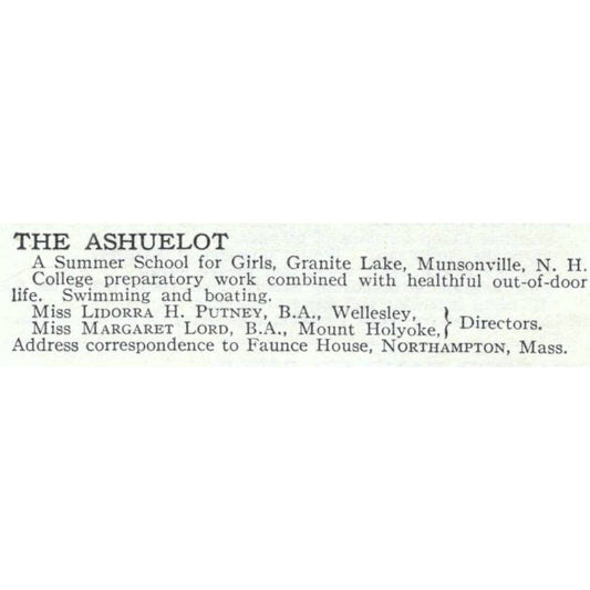 The Ashuelot Girls School Lindorra H. Putney Northampton MA - 1921 Ad TJ7-S6