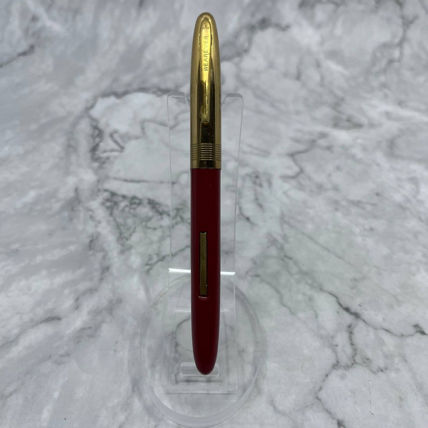 Vintage WearEver Lever Fill Fountain Pen Gold & Maroon Dark Red USA SE6