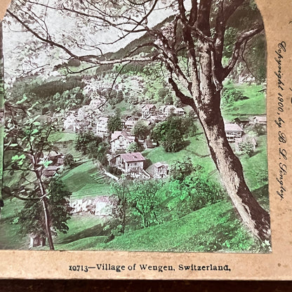 Village of Wengen Switzerland 1900 Antique Stereoview Card TJ9-V3