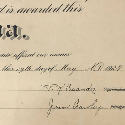 1924 Rushford High School Diploma Francis Eleanor Shattuck Austin Minnesota RU1