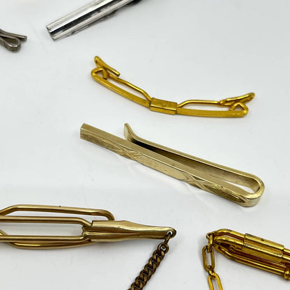 Vintage MCM Gold and Silver Tone Tie Bar Chain Clip Tack LOT OF 10 SD4