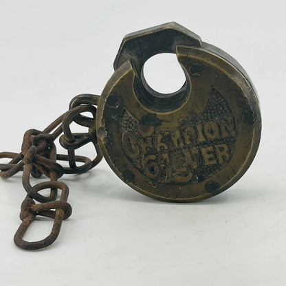 Antique Brass CHAMPION 6 Lever Push Key Pancake Padlock Miller Lock No Key SA8