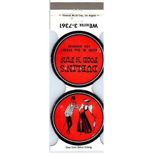 Dublin's Food 'N Fun Los Angeles CA Die Cut Advertising Matchbook Cover SA6-M4