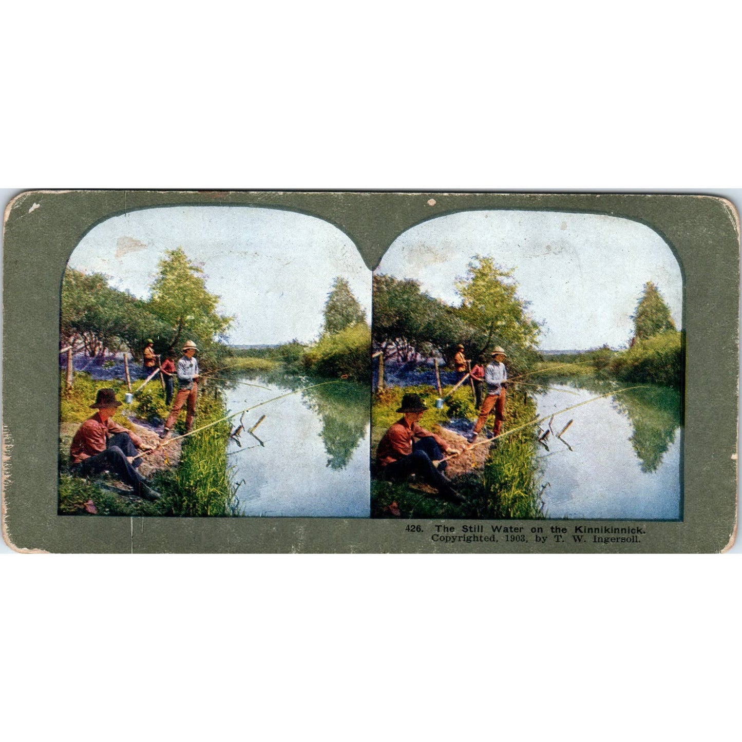 Victorian Fishing Still Water on the Kinnikinnick Antique Stereoview Card TJ1-C1