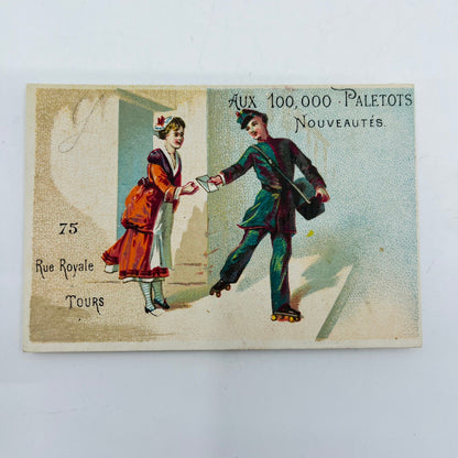 Victorian 1800s French Trade Card Rollerskating Mailman Rue Royale Tours AH9-M11
