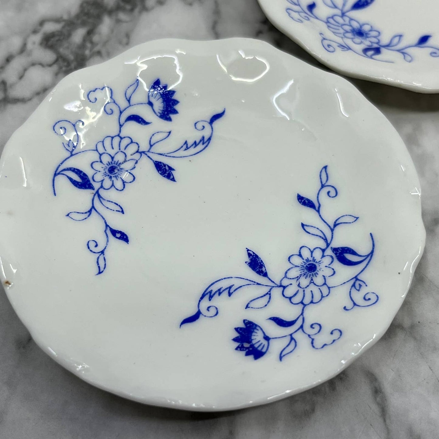 Vintage Blue Floral Mini Dill Tea Party  Plate 3” Scalloped Japan Set of 3 TJ5