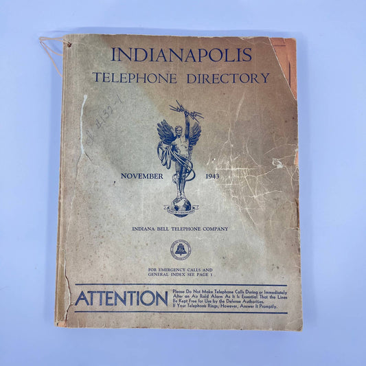 1943 Indianapolis Telephone Directory Book Indiana Great Local Ads TE2