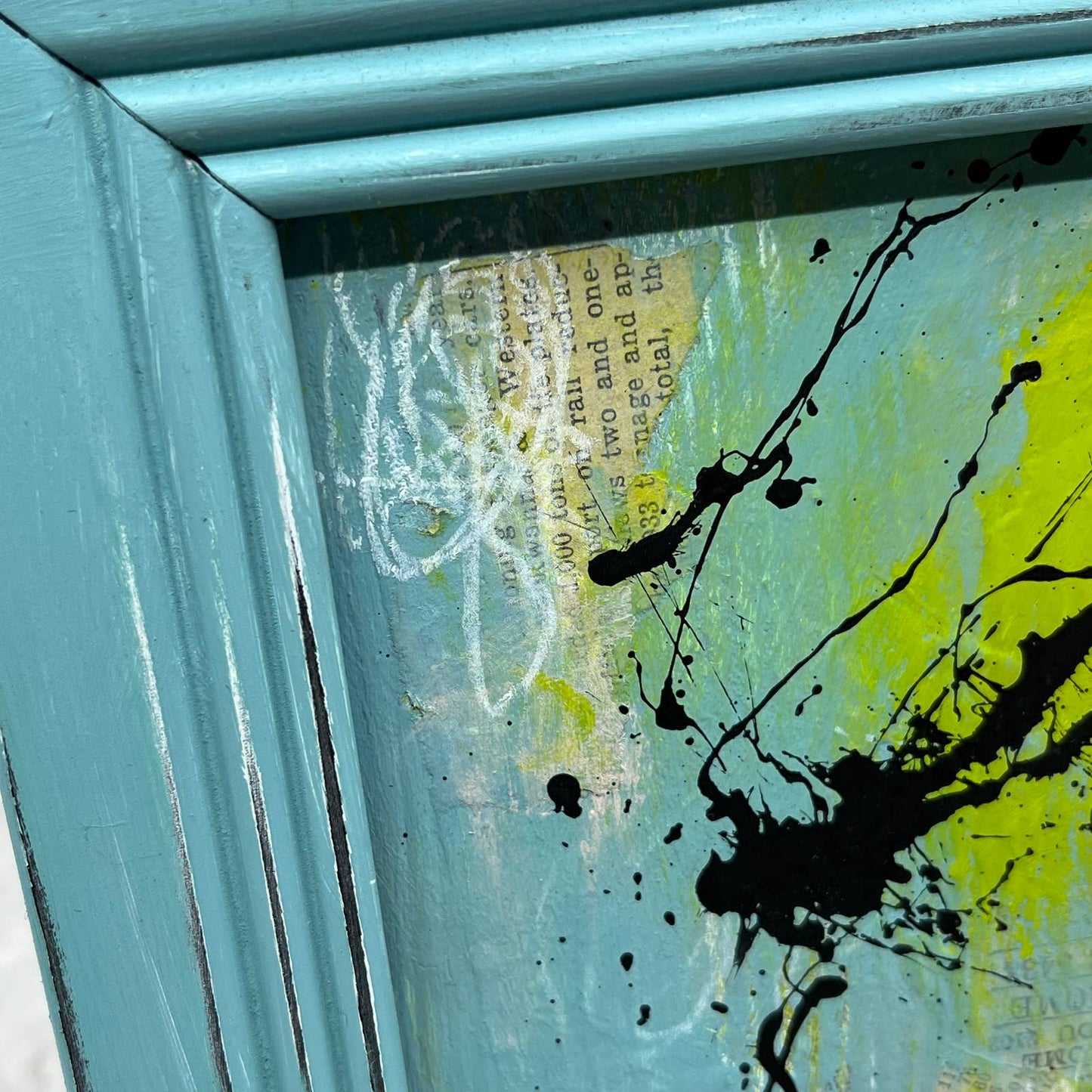 Original Framed Mixed Media Abstract Art Painting 7x9 “7x9 Teal Frame” With COA