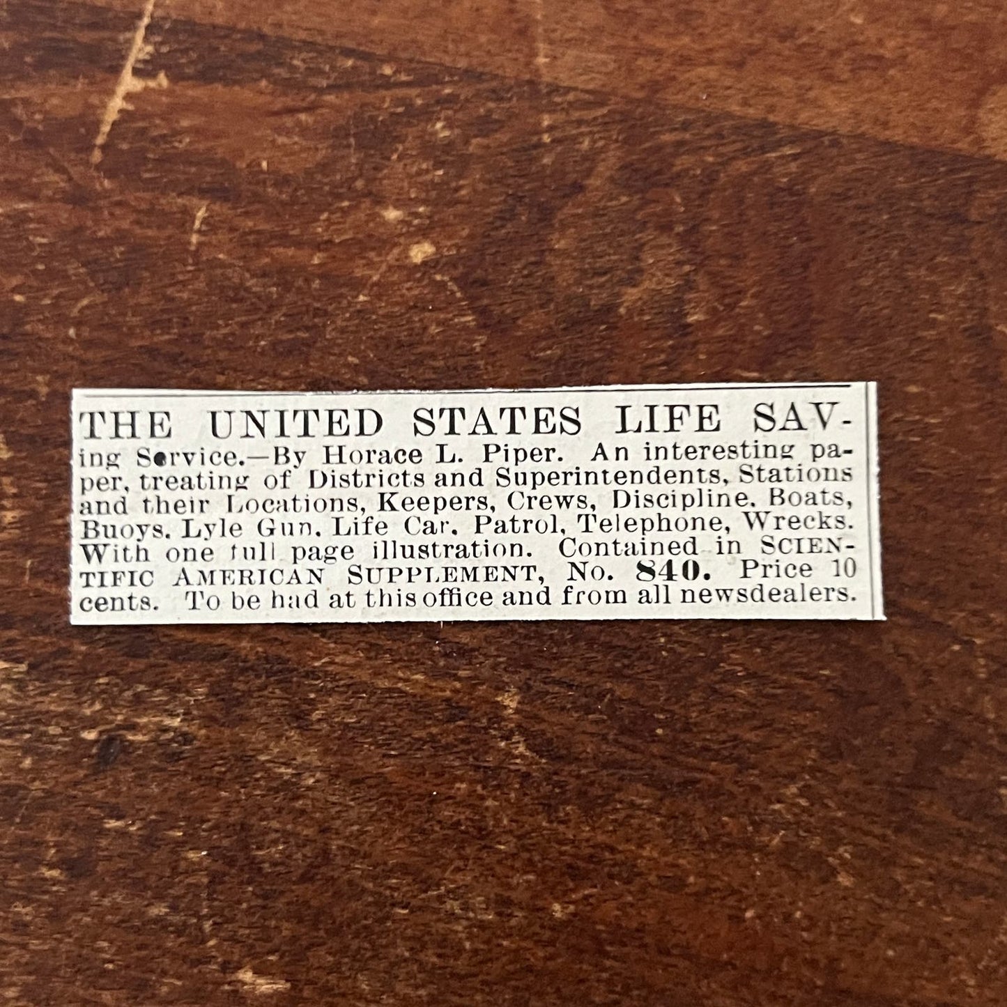 US Life Saving Service Horace L. Piper Original Advertisement AD8-P28