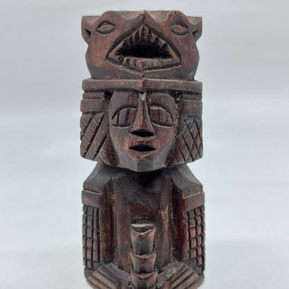 Vtg Mexican Pre Columbian Aztec Maya Priest Wood Totem Yucatan Mexico 6" TH7-2