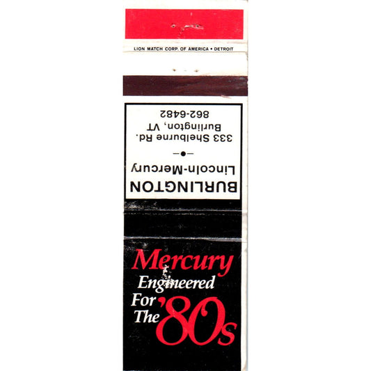 80s Mercury Burlington Lincoln-Mercury VT Advertising Matchbook Cover MM9-9