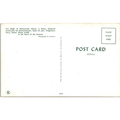 Vintage Postcard Fun Night at Honeymoon Haven Dingmans Ferry PA TD8-P2
