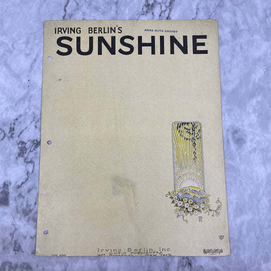 1928 Irving Berlin's Sunshine Sheet Music Piano Tune Ukulele Banjulele Banjo TJ4