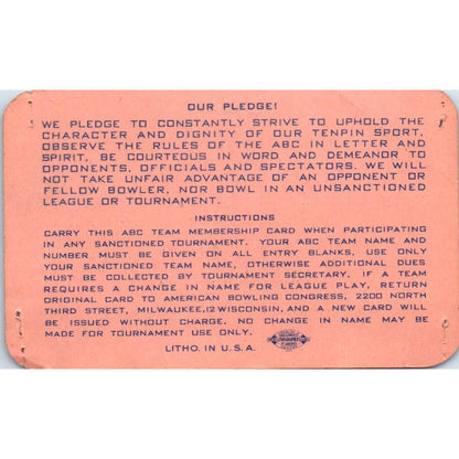 1948 American Bowling Congress Milwaukee Membership Card Eagles 750 SE5-9