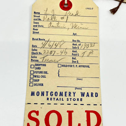 1948 Montgomery Ward Furniture SOLD Tag Austin MN AB2