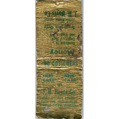 J.H. Boyt's Co. Money Co Kansas City MO Advertising Matchbook Cover SA9-M1