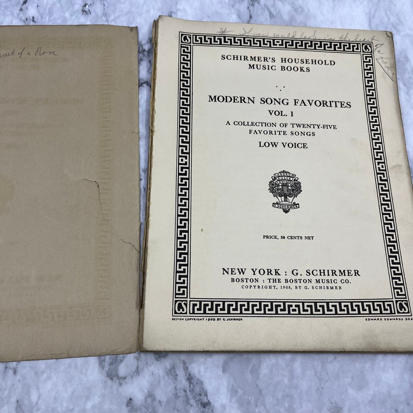 1908 Schirmer's Household Music Books Modern Song Favorites Vol. 1 V38