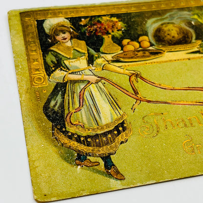 1910s Thanksgiving Post Card Turkey Dinner Banquet Dresden Gilt Embossed PA3